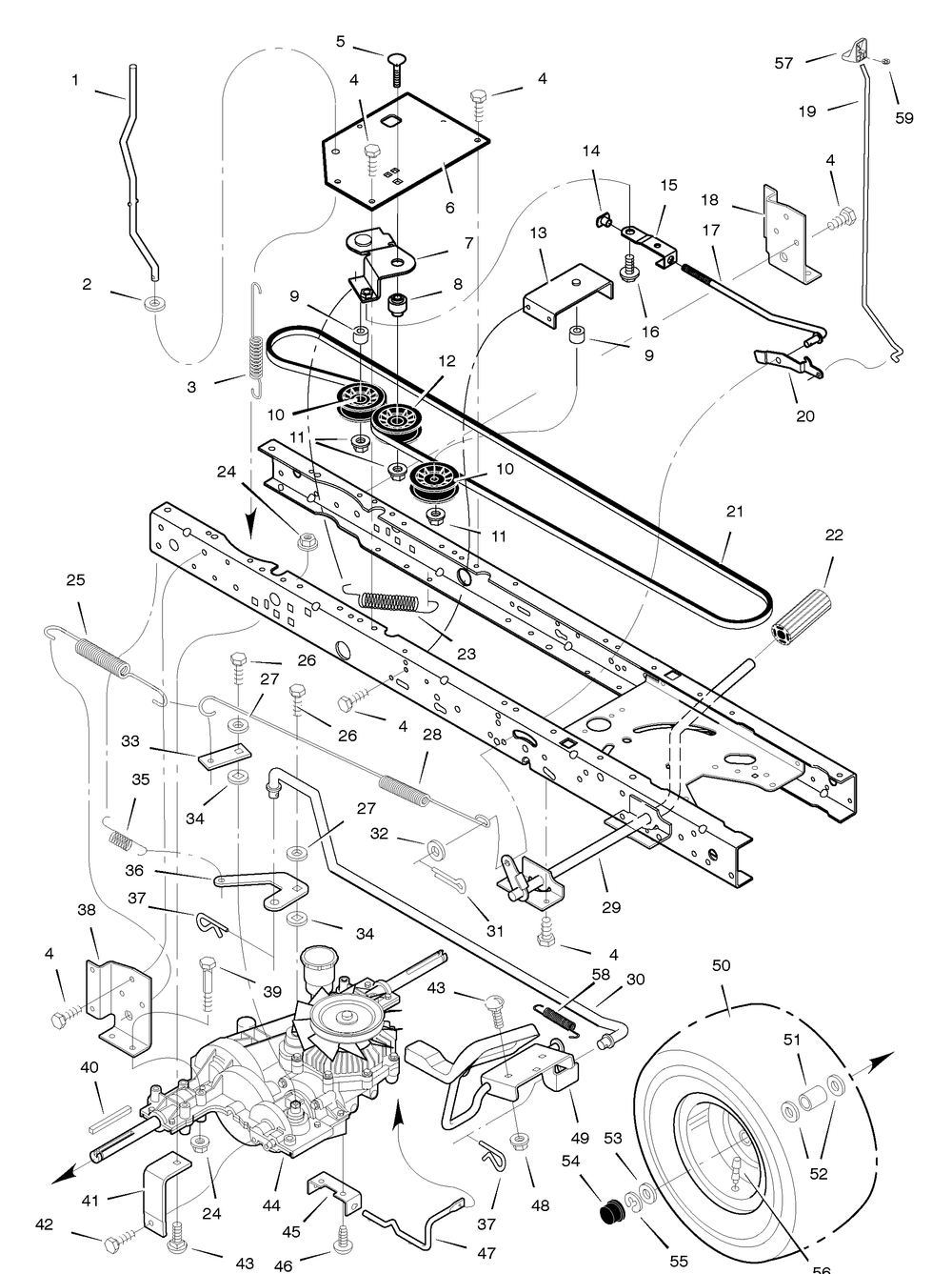 Drive Assembly Diagram and Parts List for 425624X18A 2005 Briggs and Stratton Lawn Tractor